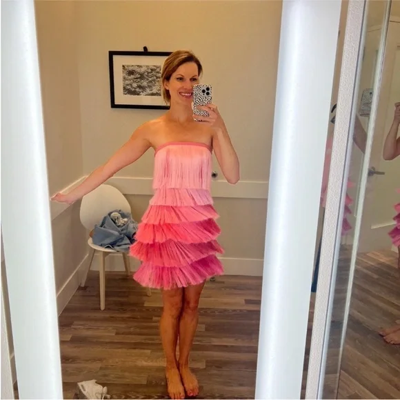 Milly Pink Fringe Strapless Dress XS - Picture 4 of 5